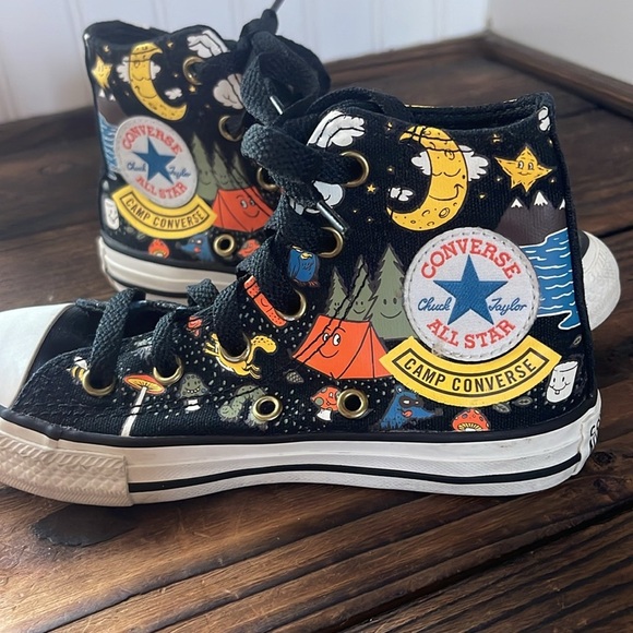 Converse Black High-Tops with Multicolor Camp Converse Graphic - Picture 4 of 6